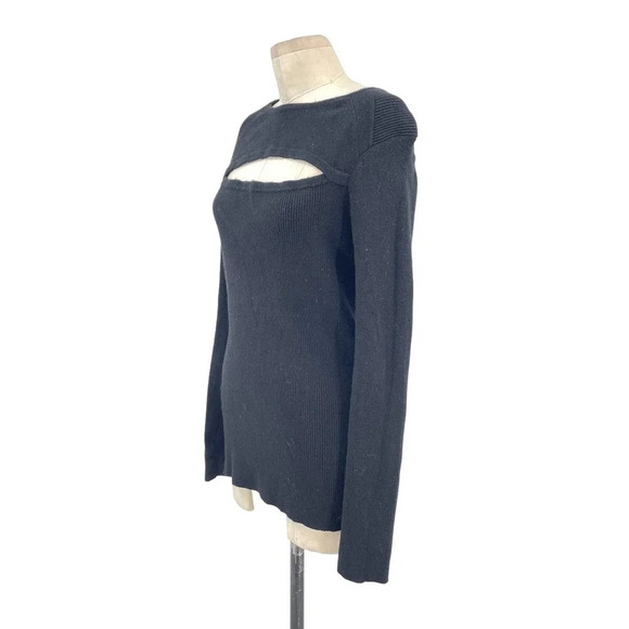 Torn by Ronny Kobo Cut Out‎ Neckline Black Long Sleeve Ribbed Sweater Size Large - Picture 2 of 8